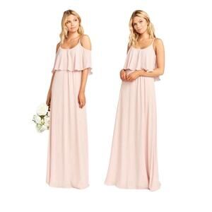Show Me Your Mumu “Caitlin” Ruffle Maxi Bridesmaids Dress Dusty Blush Pink Large